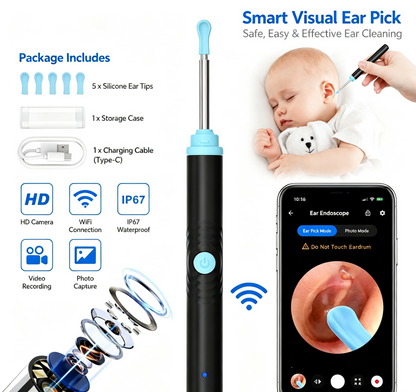 👂 Smart Visual Ear Cleaner with HD Camera 📷 | WiFi Ear Wax Removal Tool with LED Light & Waterproof Design