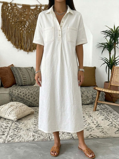👖 Casual Pocket Denim Midi Shirt Dress – Soft denim & relaxed fit – Functional pockets, perfect for everyday casual – comfortable and versatile ✨🌸