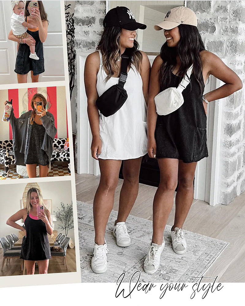 👗Adjustable Strap Active Mini Dress with Built-In Shorts & Pockets