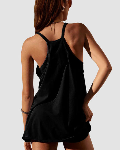 👗Adjustable Strap Active Mini Dress with Built-In Shorts & Pockets