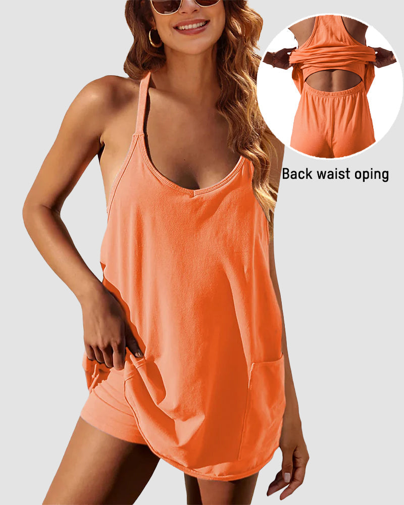👗Adjustable Strap Active Mini Dress with Built-In Shorts & Pockets