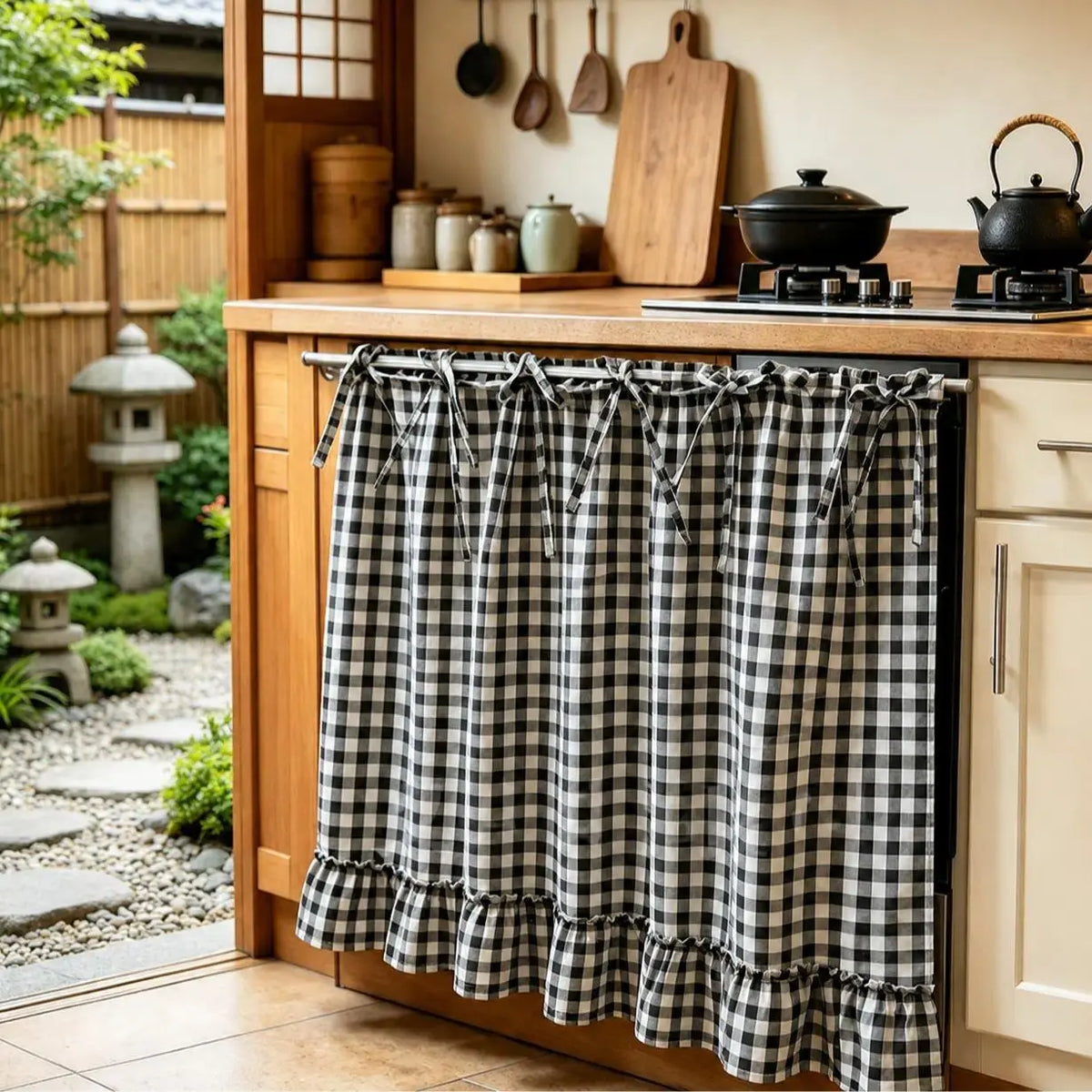 【SummerWins】2026 Farmhouse-Style Stove Curtain, Gingham Grid Ruffle-Edge Tier Curtains, Rural Short Window Valance, Home Kitchen Dust Cover, Plaid Floral Window Treatments, Aesthetic House Decor, Unique Room Decor